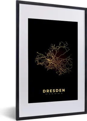 Produktbild von MuchoWow® Gerahmtes Poster Gold - Karte - Dresden - Stadtplan 40x60 cm - Poster mit Schwarzem Bilderrahmen Wandposter Rahmen Foto Bilder - Poster in Rahmen