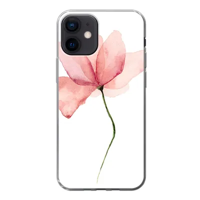 Produktbild von MuchoWow® Handyhülle Schutzhülle Hülle für iPhone 12 Blumen - Aquarell - Rosa Silikon Softcase Handy Hülle - Schutzhülle