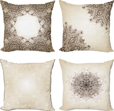 Produktbild von ABAKUHAUS Ethnisch Dekokissen Kissenbezug 4er Pack, Kultur Folkloric Mandala, Modern Accent Doppelseitiger Digitaldruck, 45 x 45 cm, Eischale Brown