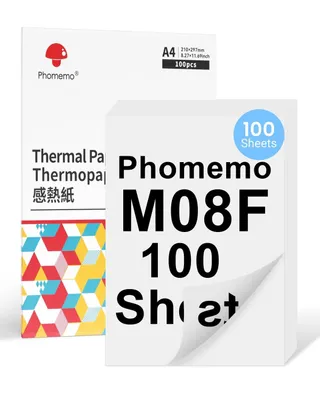 Produktbild von Phomemo Thermopapier A4-8.27"x11.69"(210mmx297mm)for M08F/M832/M833/M834/M835 Mobiler Drucker,für Vertrag,Hausaufgaben,10 Jahre Thermopapier,100 Blatt
