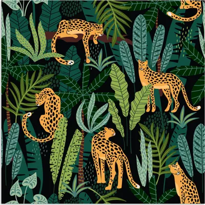 Produktbild von MuchoWow® Poster Dschungel - Panther - Muster - Jungen - Mädchen - Pflanzen 50x50 cm - Wohnzimmerdekoration