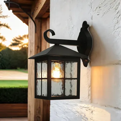 Produktbild von Wandlampe außen IP43 Schwarz E27 Glas Metall Rustikal Außenlampe Wand Garten Haus
