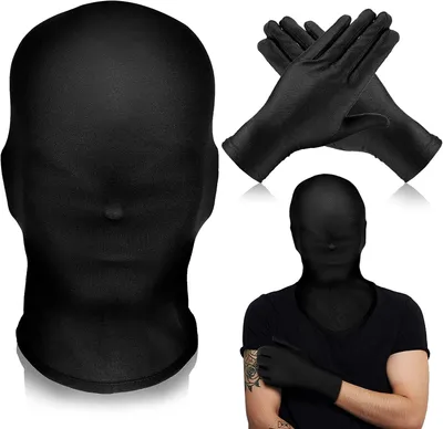Image de Masque d'Halloween - Masque pour Halloween - Masque intégral - Costume - Unie - Masque sans visage avec gants noirs