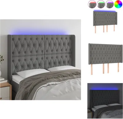 Imagen del producto de vidaXL Cabecero LED, gris oscuro, 147 x 16 x 118/128 cm, tela – Cabecero y piecero