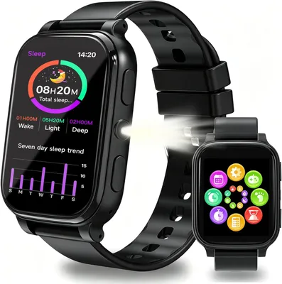 Produktbild von Smartwatch Kinder 1,83" HD, Kinder Smartwatch mit 18 Spiele, Schlafmonitor, Schrittzähler Uhr, Taschenlampe, Wecker, IP68 Wasserdicht Kinderuhr, Fitness Tracker Geschenk für Jungen und Mädchen
