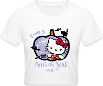 Produktbild von Spreadshirt Hello Kitty Halloween Süßes Oder Saures Crop Top, XL, Weiß