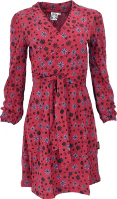 Produktbild von Minikleid in Wickeloptik aus Baumwolle, Bedrucktes Kleid mit Langen Ärmeln - Rot, Damen, Baumwolle(Bio), Größe: M