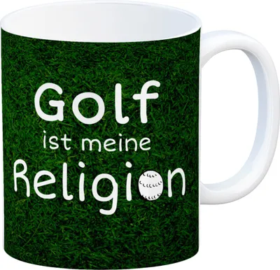 Produktbild von Golf ist meine Religion Kaffeebecher mit Golfmotiv