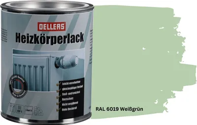Produktbild von OELLERS Heizkörperlack bewährt 1L – RAL 6019 Weißgrün | Heizkörperfarbe & Heizungsfarbe | Hochdeckender Heizungslack | Hitzebeständig & langlebig