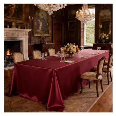 Immagine prodotto di Tovaglia rettangolare in raso, color bordeaux, 160 x 300 cm