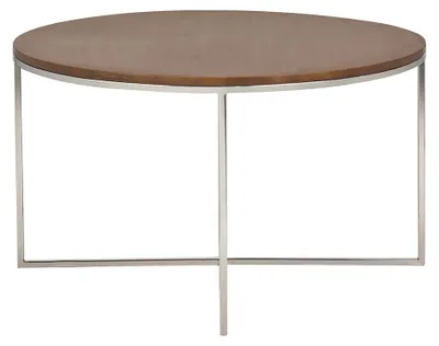 Produktbild von Miliboo - Runder Couchtisch aus massivem, gebeiztem Mangoholz und verchromtem Metall D80 cm ADVITA