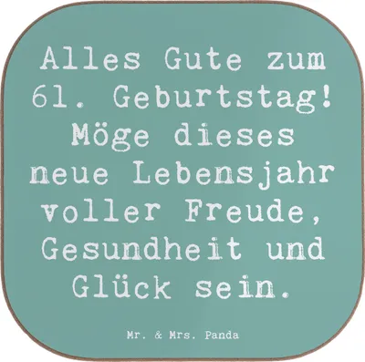 Produktbild von Mr. & Mrs. Panda Holzuntersetzer Spruch 61. Geburtstag - Meeresbrise - Geschenk, Untersetzer Glas, Happy Birthday, liebevoll., Karten, Alles Gute, handgefertigt, Tassen