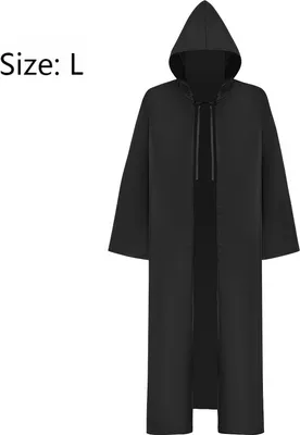 Obrázok produktu pre Halloween Gothic Cape Cod kostým Stredoveký plášť s kapucňou Látkové halloweenske kostýmy pre mužov a ženy, čierna, L