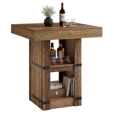 Obrázok produktu pre Tribesigns, barový stolík s úložným priestorom, výška 80 cm, stojací stolík, výška 95 cm, rustikálny štýl, industriálny vzhľad, vhodný do kuchyne, jedálne, ako barový pult, hnedý