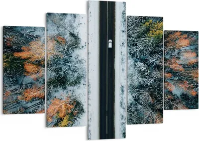 Produktbild von Bild auf Leinwand - Leinwandbild - 5 Teile - Wald Weg Schnee - 150x100cm - Wand Bild - Wanddeko - Wandbilder - Leinwanddruck - Bilder - Wanddekoration - Leinwand bilder - Wandbild - EA150x100-4654