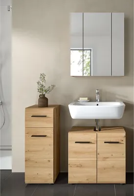Produktbild von Badmöbel-Set 3-teilig in Eiche, inkl. Spiegelschrank - IGGESUND-158