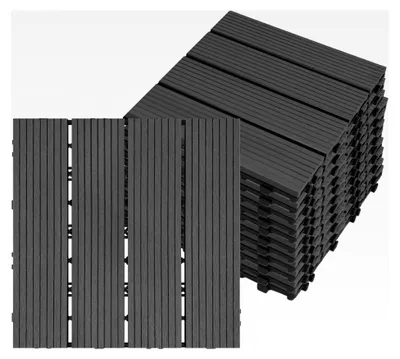 Produktbild von 11 Stück WPC Klickfliesen Terrassenfliesen Holzoptik 30x30cm für Balkon und Garten Anthrazit