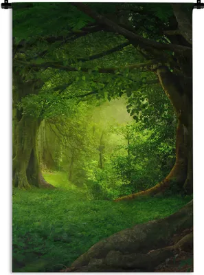Produktbild von MuchoWow® Wandteppich Wandbehang Bäume - Wald - Grün - Landschaft - Natur 90x135 cm Tapisserie Dekoration Wandtuch - Baumwolle - Wandskulptur
