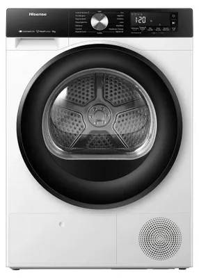 Produktbild von Hisense 3S Freistehender Wäschetrockner mit Wärmepumpe, 9 kg, Freistehend, Frontlader, Wärmepumpe, Weiß, Drehregler, Berührung, Links