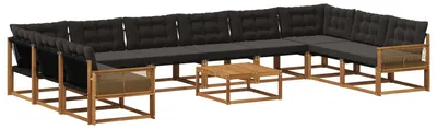 Produktbild von vidaXL Outdoor-Sofagarnitur mit Kissen 11 pcs Natürlich und Schwarz