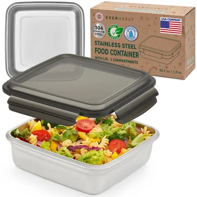 Edelstahl-Lunchbox 1,5 l mit Klickverschluss, schwarz