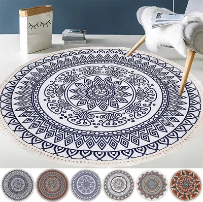 Produktbild von Waschbar Wohnzimmer Teppich Rund 160cm, Vintage Marokko Boho Teppich für Schlafzimmer Kinderzimmer