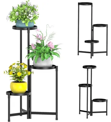 Image de Support métallique pour plantes avec 3 niveaux et plateau