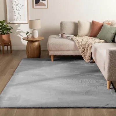Produktbild von Flycarpets Hochflor Teppich Grau Wohnzimmer Flauschig Fellteppich Kunstfell Plüsch Shaggy Weich Fellimitat  Grösse  140 X 200