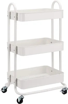 Productafbeelding van Trolley 3 lagen - Metalen keukentrolley - Werkplaatstrolley op wielen - Wit