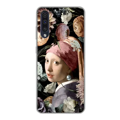 Produktbild von MuchoWow® Handyhülle Schutzhülle Hülle für Samsung Galaxy A30s Mädchen mit Perlenohrring - Blumen - Vermeer - Pastell - Kunstwerk - Gemälde - Alte Meister Silikon Softcase Handy Hülle - Karteninhaber
