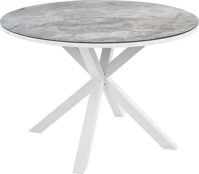Produktbild von BELIANI Gartentisch Grau und Weiß Aluminium ⌀ 120 cm für 4 Personen Keramikglasplatte Rund X-Beine Outdoor Terrasse Balkon Möbel Garten Ausstattung