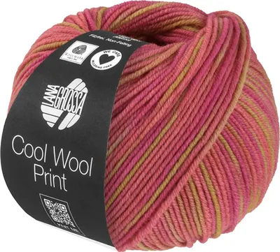 Produktbild von Lana Grossa COOL WOOL PRINT 50 g pflegeleichtes Strickgarn aus extrafeiner Wolle 160 m Farbe 840 - Sandgelb/Erika/Orchideenrosa