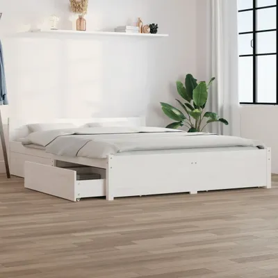 Produktbild von vidaXL Bett mit Schubladen Weiß 140x190 cm - Bettrahmen - Bettgestell - Bett - Holzbett