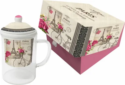 Obrázok produktu pre PPD Vélo Parisien Hrnček na čaj so sitkom a viečkom, hrnček na čaj, sklenený hrnček, hrnček na pitie, sklo/porcelán, viacfarebný, Ø 8 cm, 603052