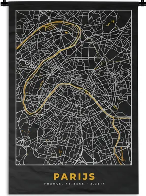 Produktbild von MuchoWow® Wandteppich Wandbehang Paris - Stadtplan - Gold - Karte 90x135 cm Tapisserie Dekoration Wandtuch - Baumwolle - Wandskulptur