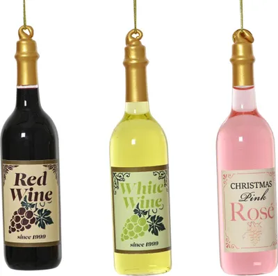 Produktbild von Decoris Weihnachtskugel aus Glas Schaumweinflaschen 14 cm 3-fach sortiert
