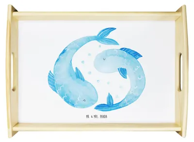 Produktbild von Mr. & Mrs. Panda Serviertablett Sternzeichen Fische - Weiß - Geschenk, tablett aus holz, sofatablett, couchtablett, Geburtstag März, Fisch, Frühstückstablett, Sternbild