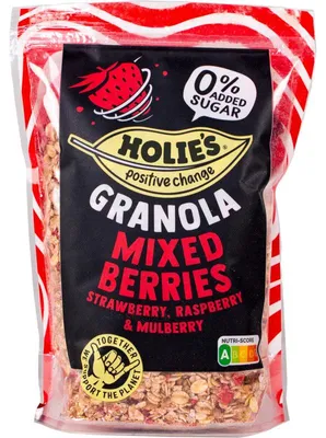 Zdjęcie produktu dla Holie's Granola Mixed Berries 350g – Chrupiące musli z jagodami, bogate w błonnik