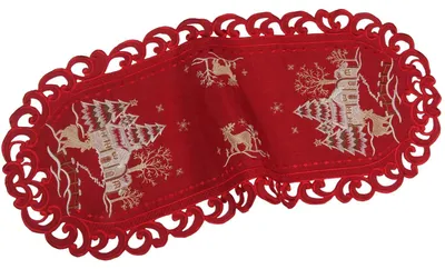 Image de Nappe de table de Noël avec motif de cerf et de paysage enneigé, couleur rouge