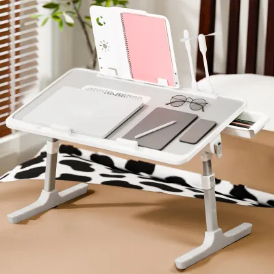 Produktbild von Laptop-Schoßschreibtisch, Laptop-Betttabletttisch, verstellbarer Schoßschreibtisch mit Lichtventilator, klappbarer Laptopschreibtisch fürs Bett mit USB, Bettschreibtisch mit Aufbewahrungsschublade