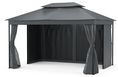 Obrázek produktu pro Blumfeldt Mondo Dual Pavilion 3x4 - dvojitá střecha a sítě proti komárům, nerezavějící kovový rám, střecha odolná vůči povětrnostním vlivům, zahradní altán, tmavě šedý