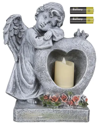 Produktbild von Grabfigur Engelchen mit LED-Kerze, Grabdekoration für den Grabstein, 23,5 x 13,5 x 28,5 cm