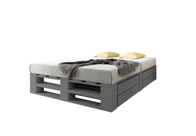 Produktbild von Lermowood Palettenbett M2 140 x 200 cm mit Lattenrost und 2 BettkästenGrau Holzbett Massivholzbett Bett aus Paletten Seniorenbett Kinderbett Jugendbett