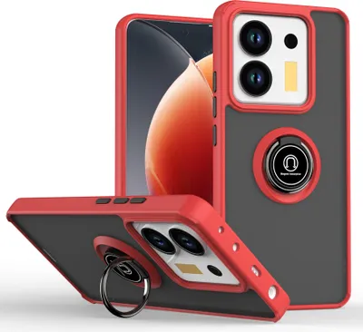 Immagine prodotto di Custodia per Xiaomi Poco M7 Pro 5G opaca traslucida in TPU con supporto ad anello e supporto Rosso