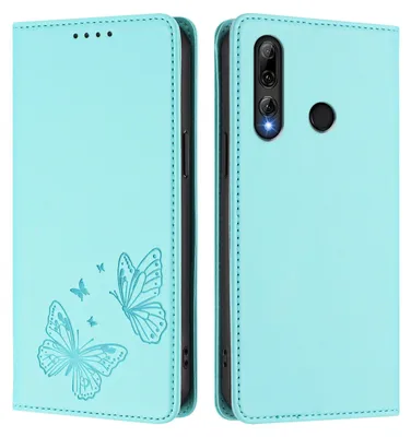 Obrázek produktu pro Kožené pouzdro pro Honor 20 Lite/Honor 10i, motýlí ražbou, peněženkové flip pouzdro se stojánkem Mátově zelená