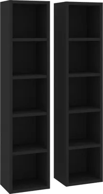 Zdjęcie produktu dla Szafki na płyty CD, 2 szt., czarne, 21x16x93,5cm, płyta wiórowa
