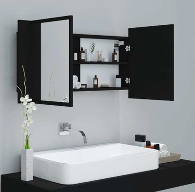 vidaXL LED-Bad-Spiegelschrank Schwarz 90x12x45 cm Acryl