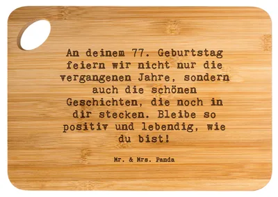Produktbild von Mr. & Mrs. Panda Brett Spruch 77. Geburtstag Geschichten - Transparent - Geschenk, Geburtstagsgeschenk, Alter, Hackbrett, Schneidebrett, Humor, Happy Birthday, Erinnerung