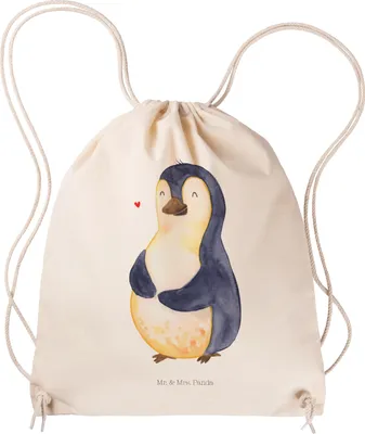 Produktbild von Mr. & Mrs. Panda Turnbeutel Pinguin Diät - Transparent - Geschenk, Abnehmen, Drawstring Bag, Sportbeutel, wander rucksack, leichter, gym, Bierbauch, Selbstliebe, Beutel