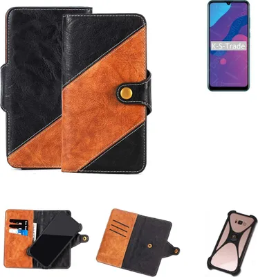 Produktbild von K-S-Trade Handyhülle Schutzhülle Bookstyle Case Wallet-Case kompatibel mit Huawei Honor 9A Handy Cover Bumper Klapphülle schwarz hellbraun 1x